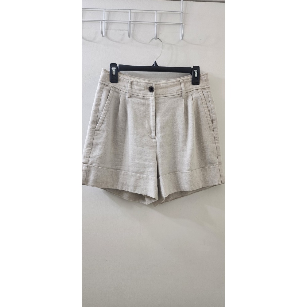 J.Crew Women Beige Linen Blend Pleated Cuffed Shorts Size 2 Oatmeal High Rise